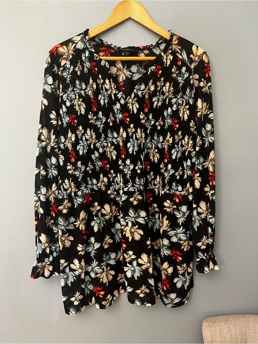 Lane Bryant Floral Smocked Peplum Blouse